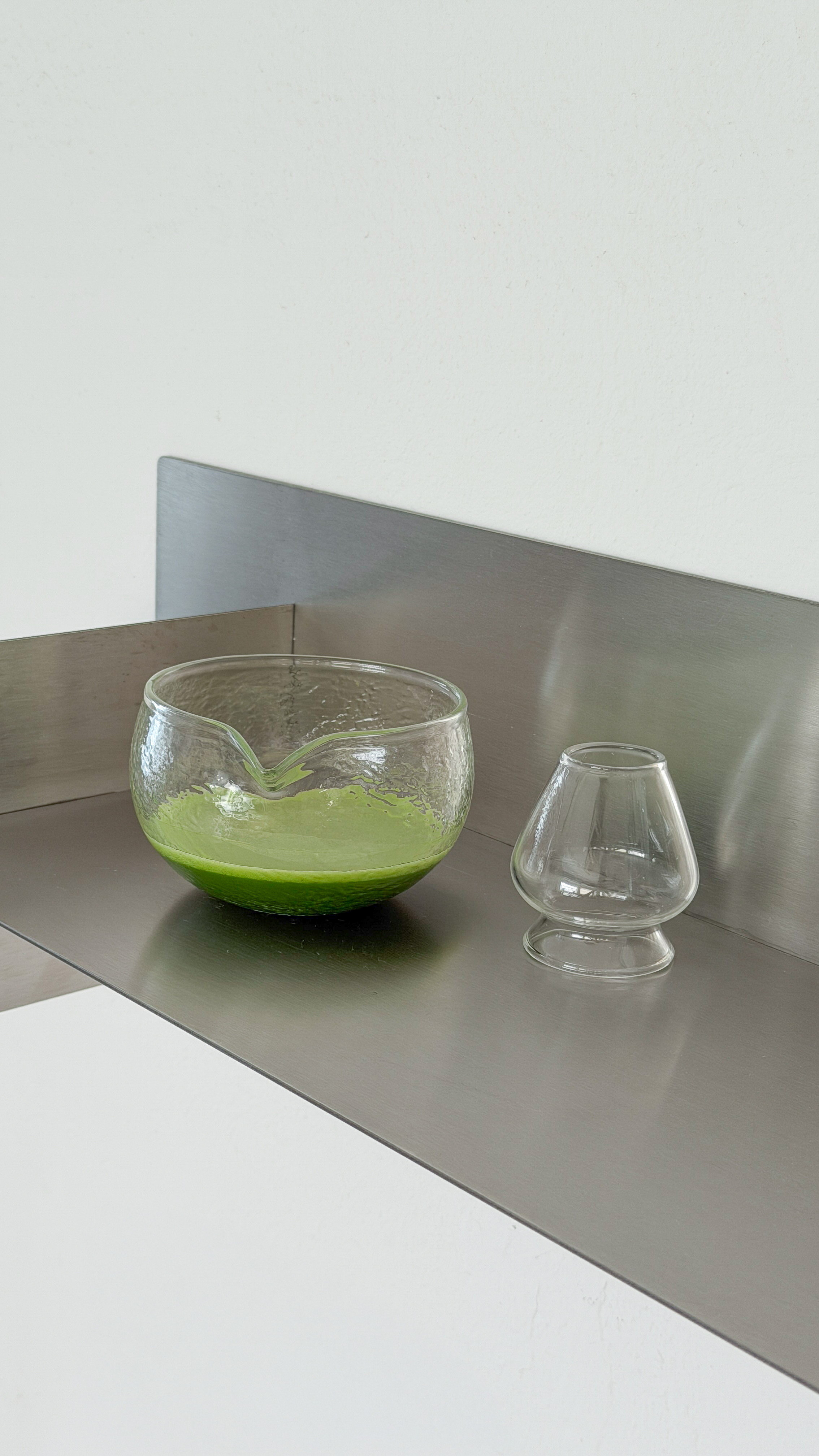 omē japanese glass matcha bowl set - chawan (& chasentate)